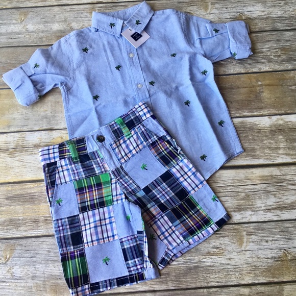Janie and Jack Other - NWT Janie & Jack summer short set palms & plaid